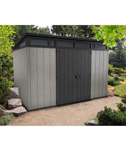 Keter Artisan 7x11 ft Pent Grey Plastic 2 door Shed with floor & 1 window