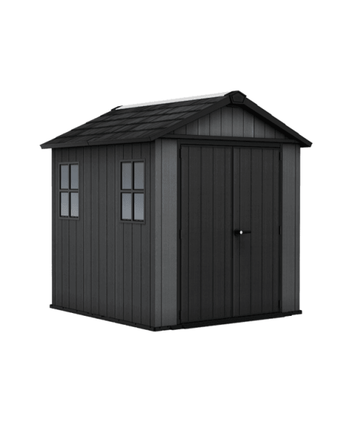 Keter Newton Plus Vertical 7x7.5 ft Apex Grey Plastic 2 door Shed with floor & 2 windows (Base included)