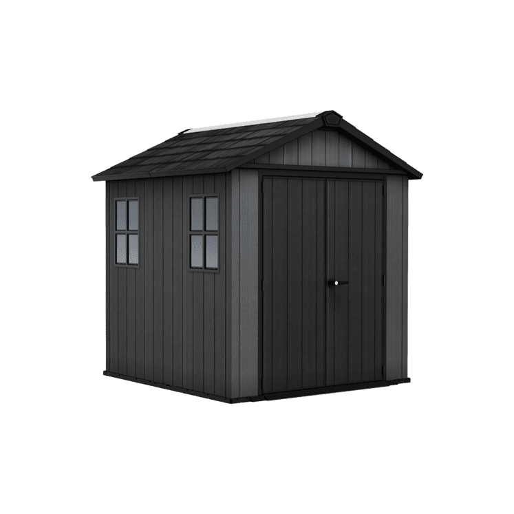 Keter Newton Plus Vertical 7x7.5 ft Apex Grey Plastic 2 door Shed with floor & 2 windows (Base included)