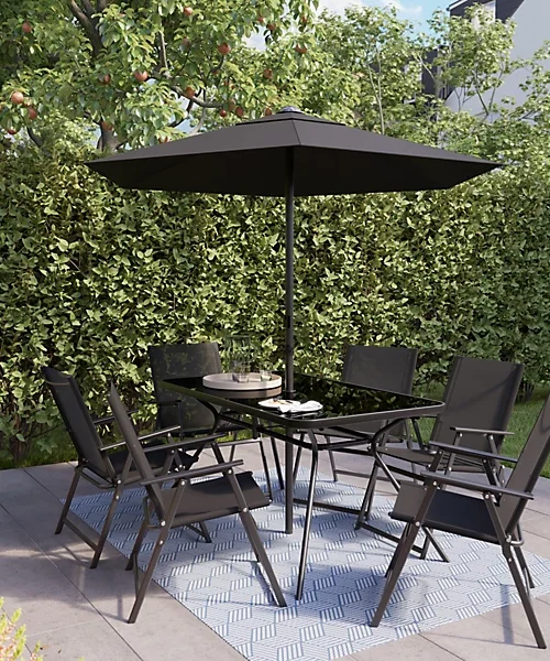 Bahama Matt Black Metal 6 Seater Dining set