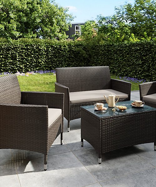 Derry Matt Light black Rattan effect 4 Seater Coffee set