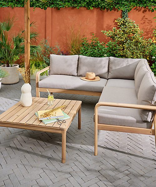 GoodHome Riveo Natural 5 Seater Modular corner Garden furniture set